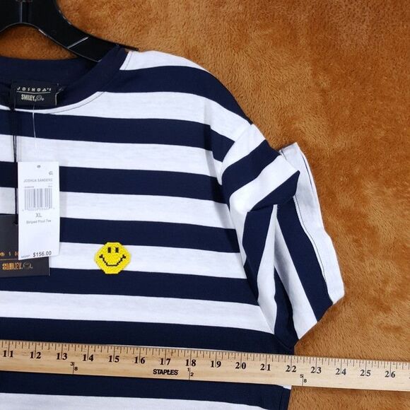 JOSHUA SANDERS Shirt Mens XL Navy White Stripe Smiley Face Pixel Tee $156 - Picture 6 of 8